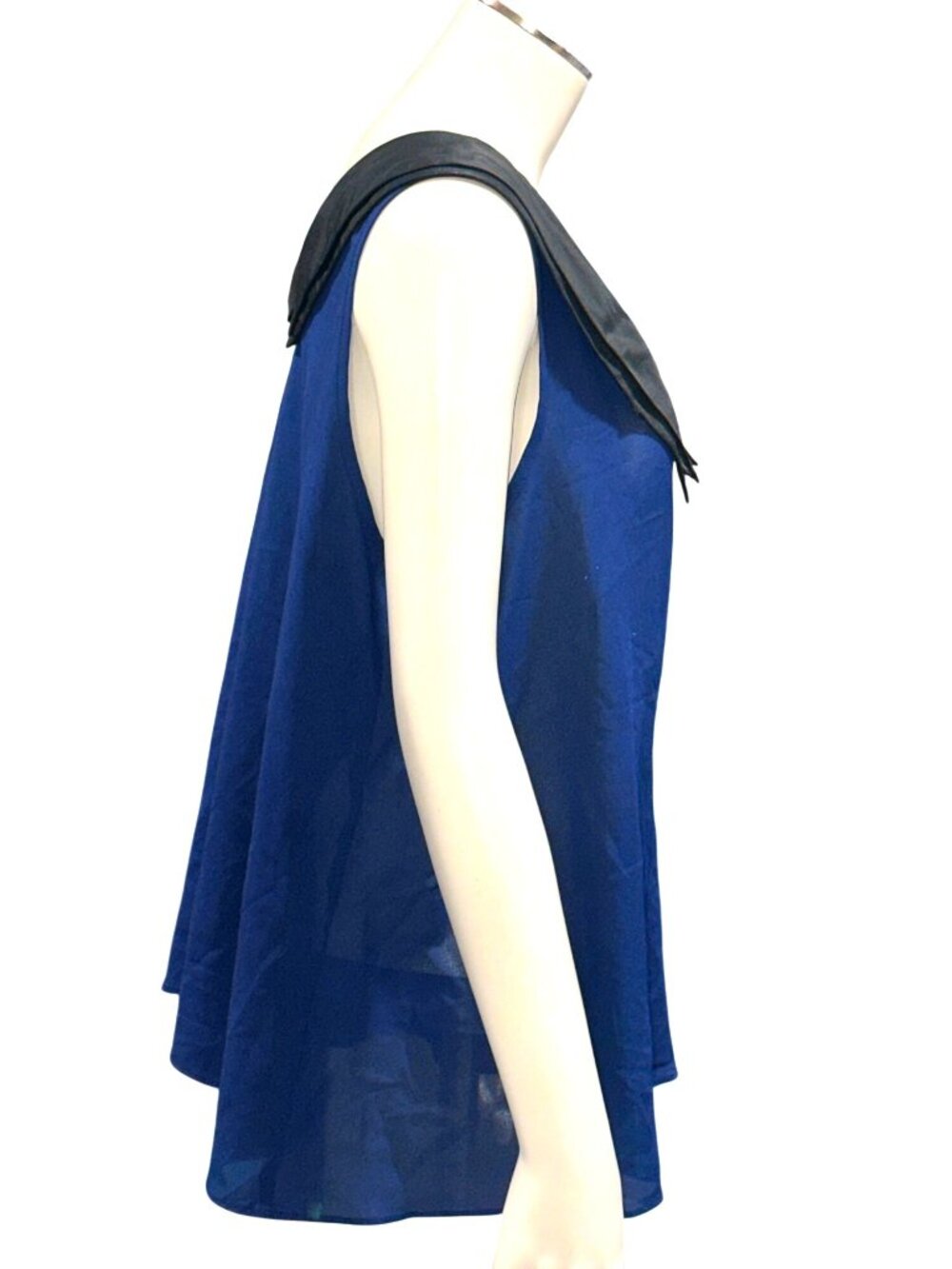 Forever 21 Size Large Blue Black Sheer Collar Sleeveless Blouse Chic Streetcore - Picture 6 of 8